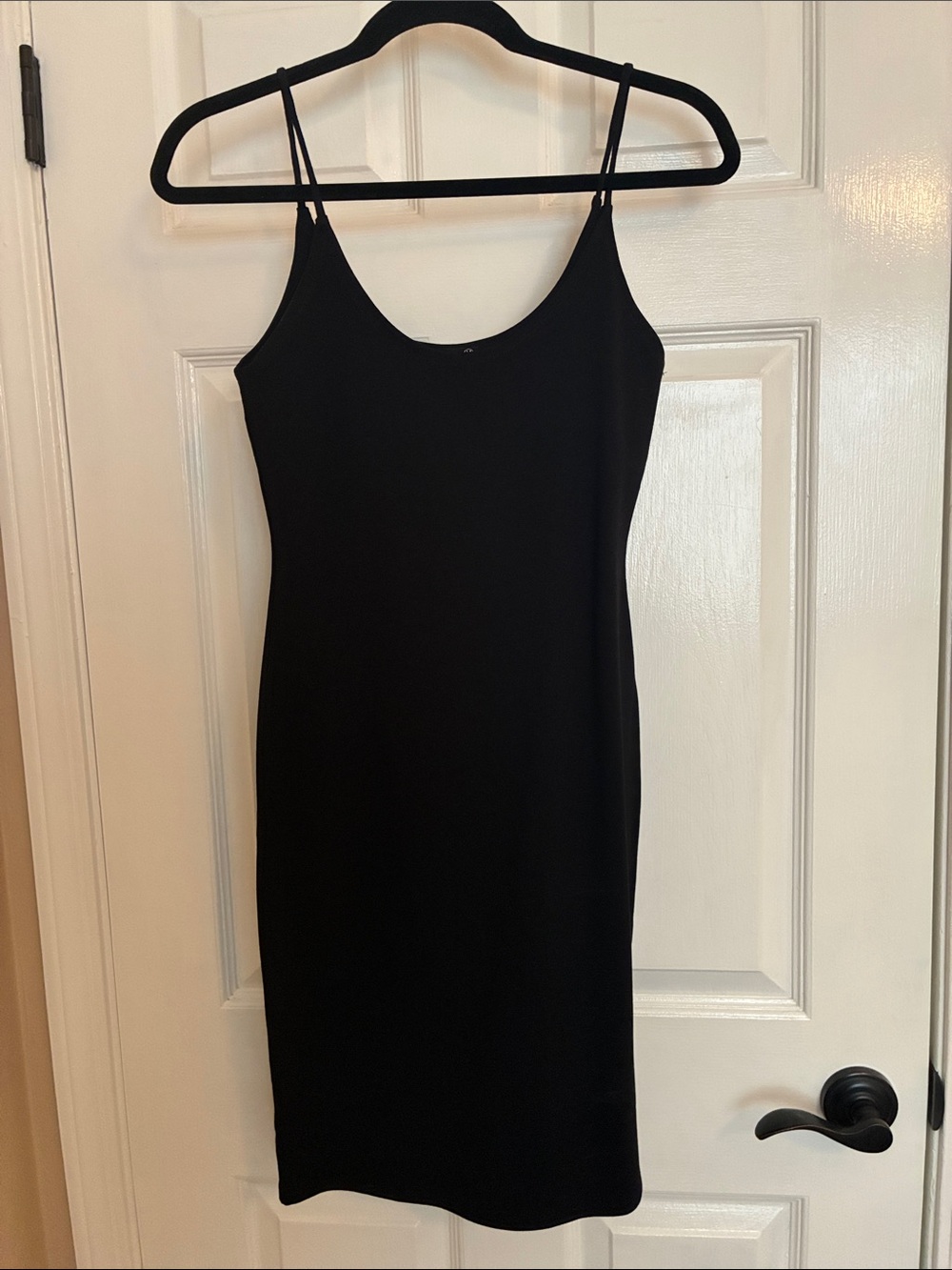 Minimalist Black Mini Slip Dress with Double Spaghetti Straps